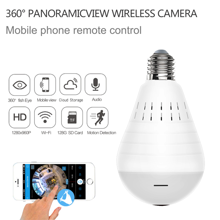 960P 360 degree white light wireless light bulb WiFi fisheye security camera